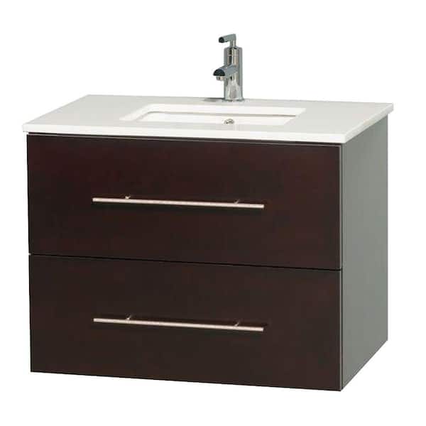 Wyndham Collection Centra 30 in. Vanity in Espresso with Solid-Surface Vanity Top in White and Under-Mount Sink