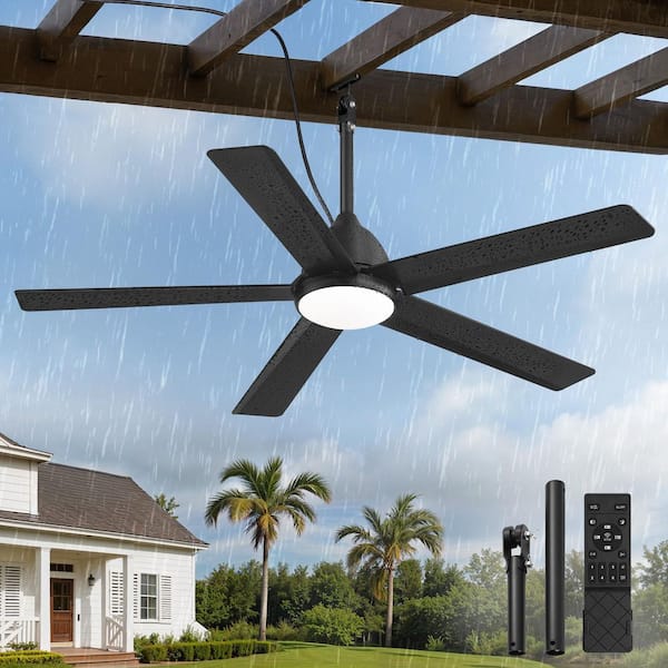 52 in. Black Outdoor Ceiling Fans with LED Lights Remote/APP Control Waterproof Downrod Fandelier DC Motor for Patio