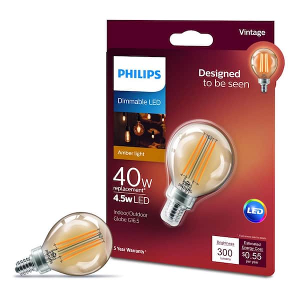 40-Watt Equivalent G16.5 Dimmable Vintage Edison LED Globe Light Bulb Candelabra Base Amber Warm White (2000K) (1-Pack)