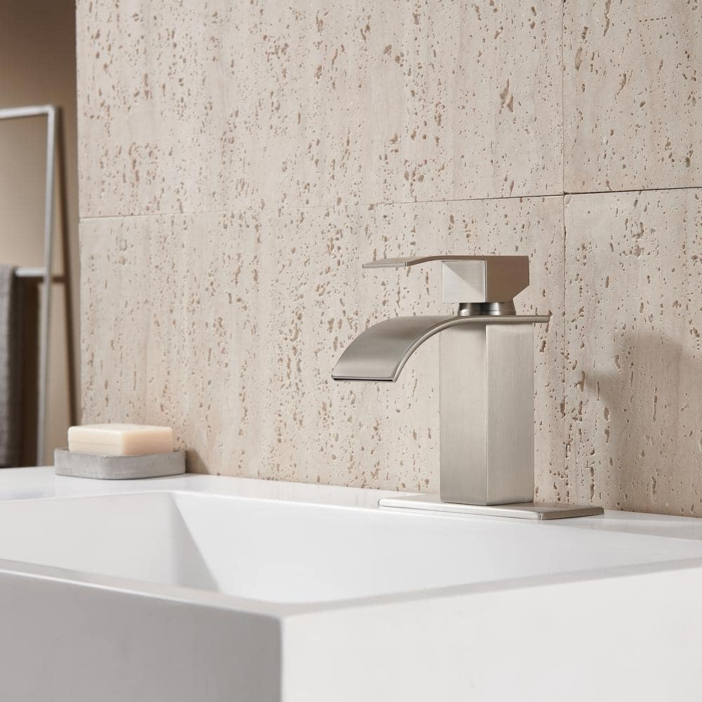 Polished Nickel Waterfall Spout Single Handle Bathroom Faucet