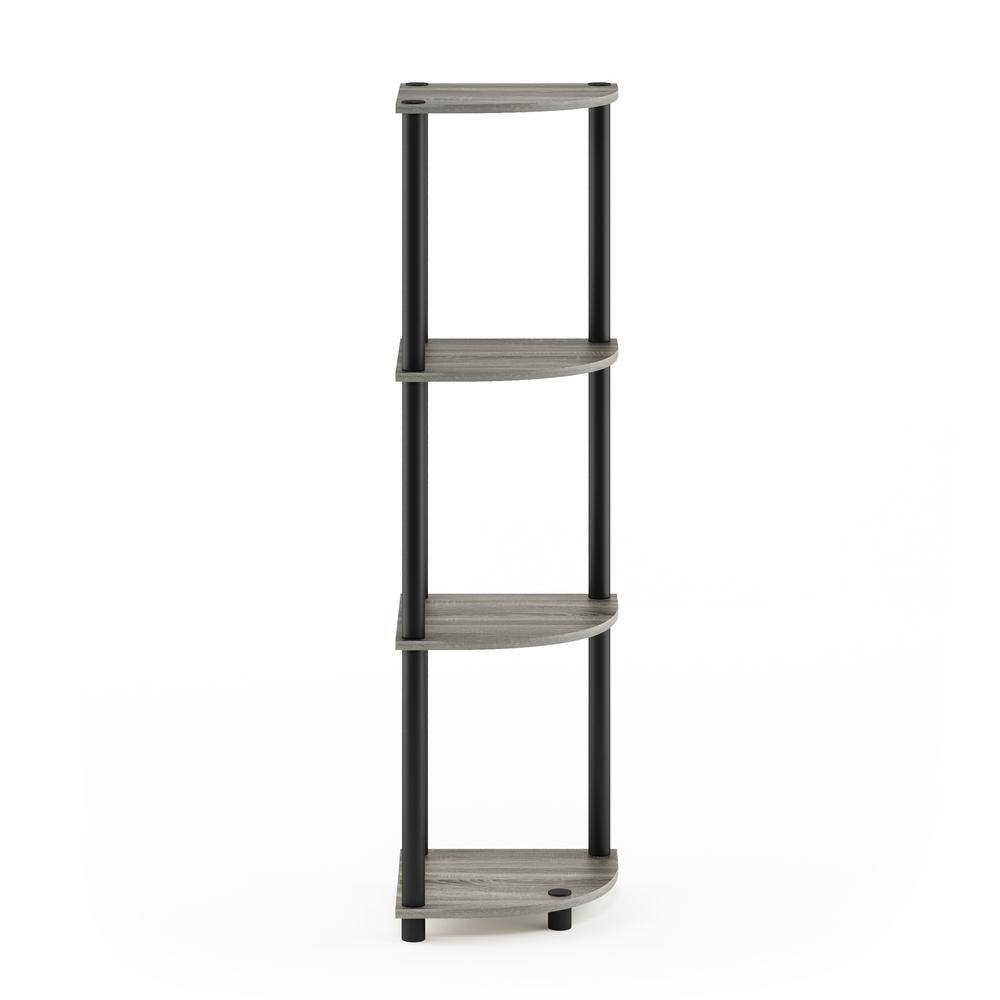 French Oak Gray and Black 4-Tier Corner Display Shelf
