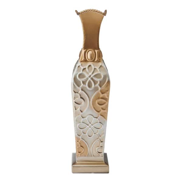 Elements 17 in. Gold and Silver Harlequin Embossed Amphora Metal Vase