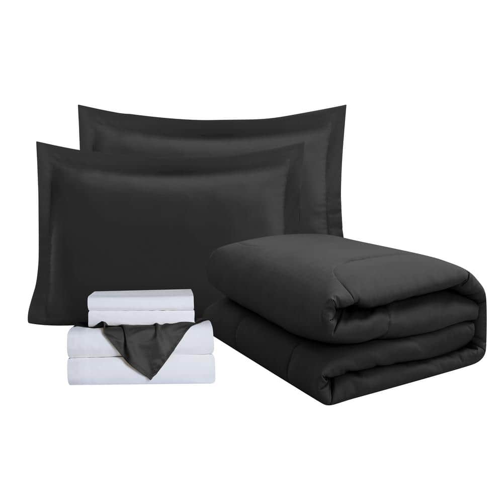 Black Queen Microfiber Down Alternative Bed in a Bag Set