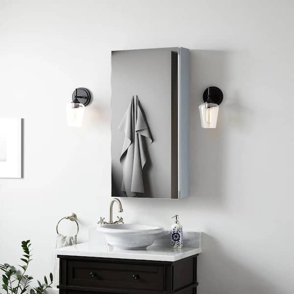 Forclover DON 15-in x 24-in Surface/Recessed Mount Satin Mirrored Soft Close Medicine Cabinet