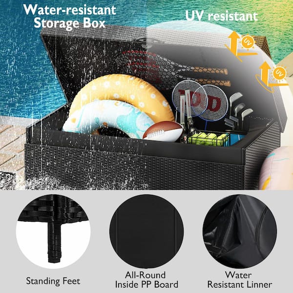 230 Gal. Black Wicker Deck Box with Wheels, All-Weather