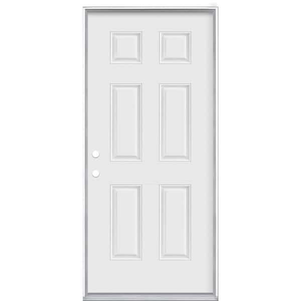 Masonite 36 in. x 80 in. 6-Panel Right-Hand Inswing Primed White Smooth Fiberglass Prehung Front Exterior Door