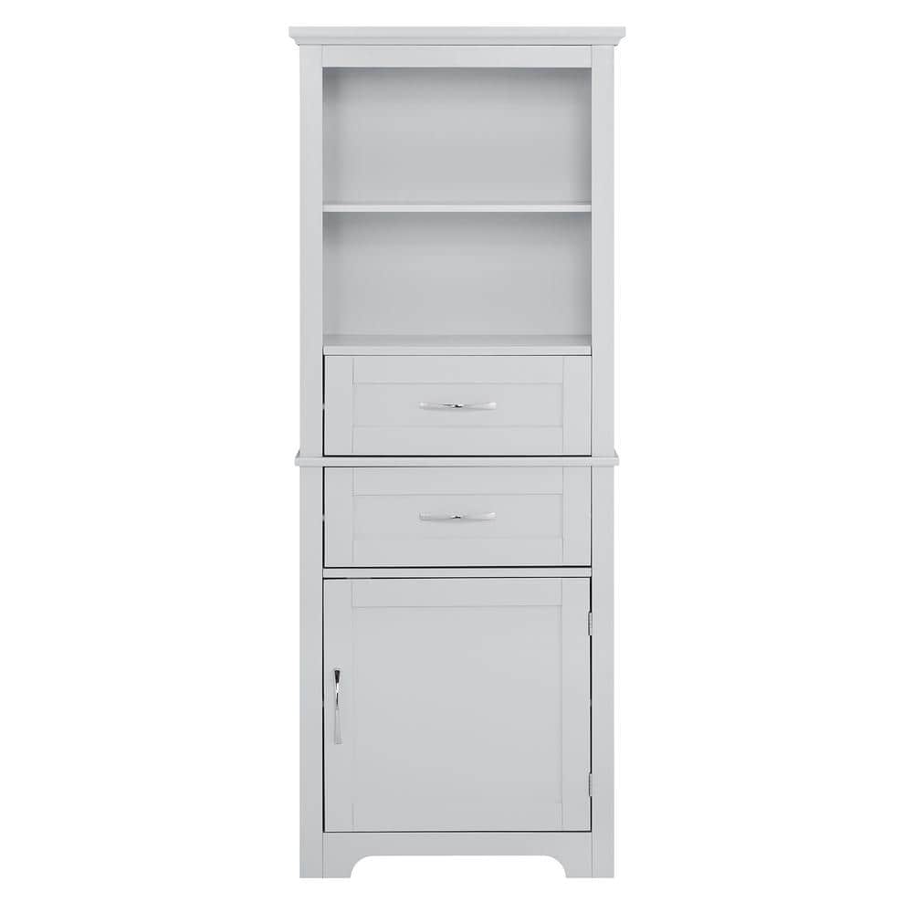 23.63 in. W x 11.82 in. D x 60 in. H Gray Linen Cabinet with Doors, Open Sh