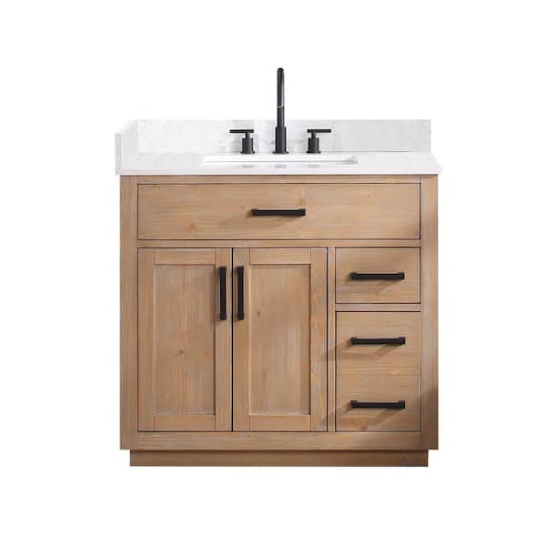 Altair Gavino 36 in. W x 22 in. D x 34 in. H Bath Vanity in Light Brown with Grain White Composite Stone Top