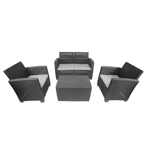 Alta 4-Piece All Weather Faux Rattan 4-Person Seating Set with Grey Cushions