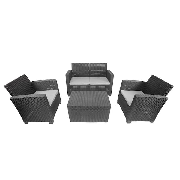 DUKAP Alta 4-Piece All Weather Faux Rattan 4-Person Seating Set with Grey Cushions