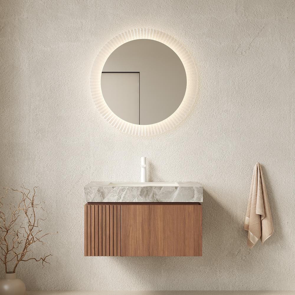 30 in.Single Sink Brown Oak Floating Bathroom Vanity,Stone Gray Top,Ceramic Basin,Soft-close Door&Drawer price history on PriceWatchPro