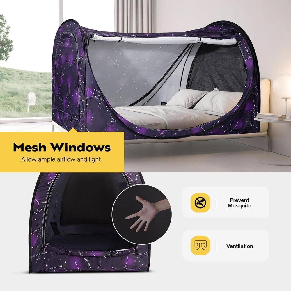 Dark Purple Polyester Pop-Up Privacy Bed Canopy Twin Size