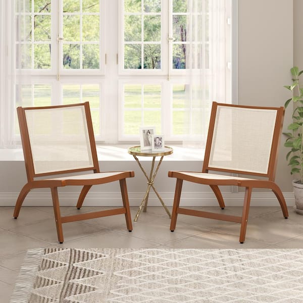 cozyman Woven Accent Chair with Brown Aluminum Frame, Mid Century Lounge Chair, Side Chair (Set of 2)