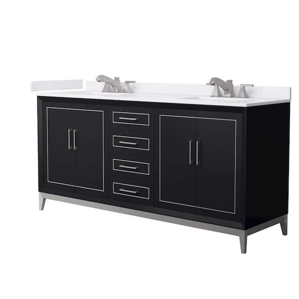 Marlena 72 in. Double Freestanding Black Bath Vanity with White Cultured Marble Top Assembled