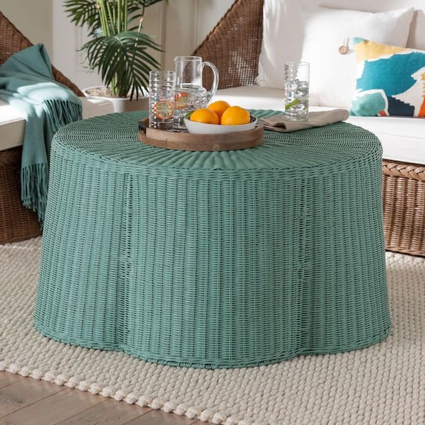 bali & pari Palm 39.75 in. Seafoam Green Round Rattan/Wicker Coffee Table