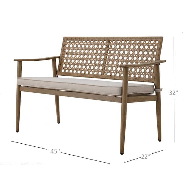 ITOPFOX 2-Person Wicker Beige Rattan Outdoor Bench Chair