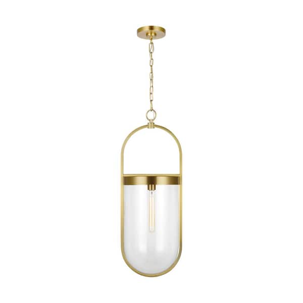 Generation Lighting Blaine 11.5 in. W x 31.125 in. H 1-Light Burnished Brass Large Pendant Light with Clear Glass Shade, No Bulbs Included