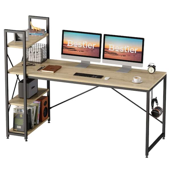 Bestier 63 in. Oak Computer Desk with Storage Shelves