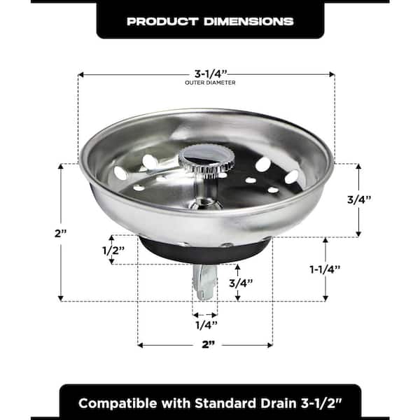 Kitchen Sink Plug Stopper, Stainless Steel Kitchen Sink Strainer Waste  Plug, Rustproof Sink Basket Strainer for Standard Drains (3-1/2 inch) Black