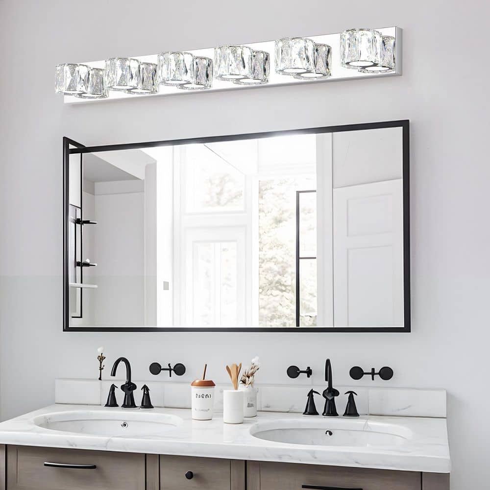 Crystal 41 in. 6-Light Elegant Chrome Metal Bathroom Vanity Light Clear Crystal Shades for Bedroom, or Hallway price history on PriceWatchPro
