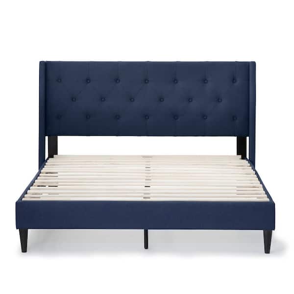Brookside Isabelle Upholstered Navy Twin Wingback Diamond Tufted Platform Bed