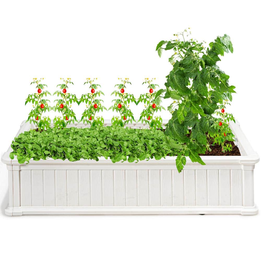 48 in. x 24 in. White Plastic Rectangle Plant Box Planter Raised Garden Bed  OP70322WH - The Home Depot
