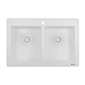 33 in. Double Bowl Undermount Granite Composite Kitchen Sink in Arctic White