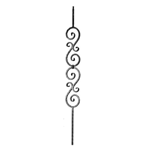 arteferro 44 in. x 1/2 in. Hammered Bar Double Scroll 4 in. x 24 in. Shadow Grey Powder Coated Wrought Iron Metal Stair Baluster