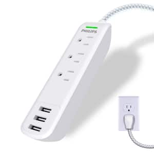10 ft. 16/3 3-Outlet 300J Surge Protector Power Strip with USB, White