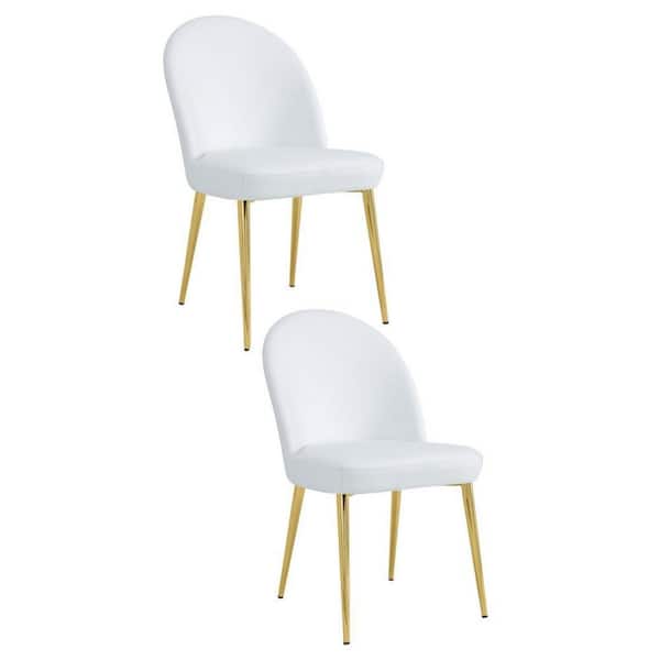 Benjara White and Gold Faux Leather Curved Back Dining Chair (Set of 2)