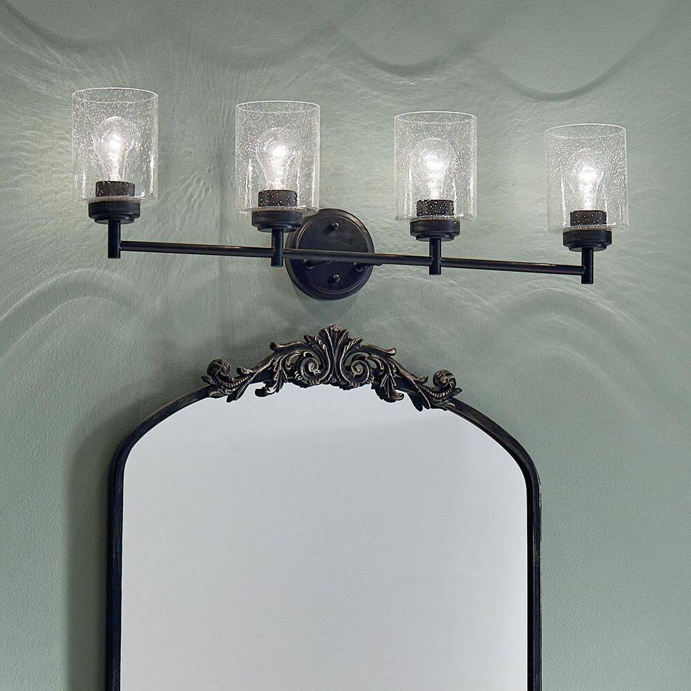 Winslow 30 in. 4-Light Black Contemporary Bathroom Vanity Light with Seeded Glass Shade price history on PriceWatchPro