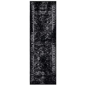 Adirondack Black/Ivory 3 ft. x 12 ft. Border Distressed Runner Rug