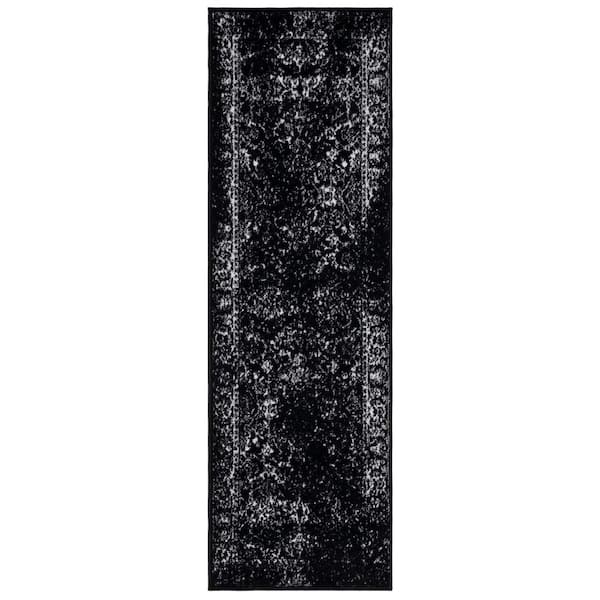Adirondack Black/Ivory 3 ft. x 8 ft. Border Distressed Runner Rug