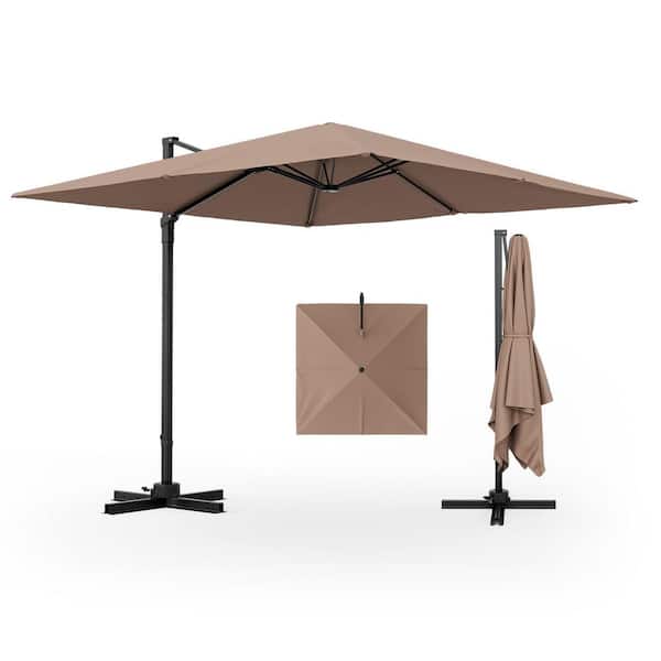 ANGELES HOME 9-1/2 ft. Aluminum Cantilever 2-Tier Patio Square Offset Patio Umbrella with 360° Rotation in Coffee