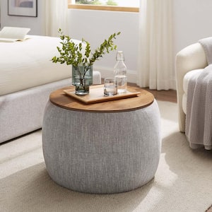 Perla Woven Heathered Fabric Upholstered Storage Ottoman in Heathered Weave Wheat