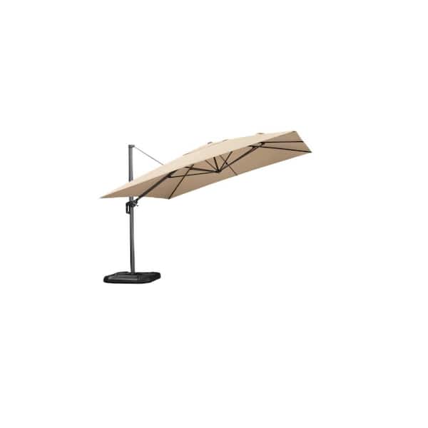 PURPLE LEAF 11.5 ft. Square Telescopic Patio Outdoor Cantilever Umbrella Up Down Lifting with 360° Rotation, Beige