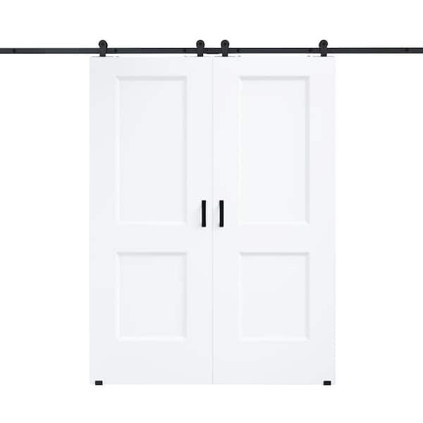 60 in. x 80 in. H Shape White Primed Hollow Core MDF Sliding Barn Door with T Shape Hanger Set Hardware