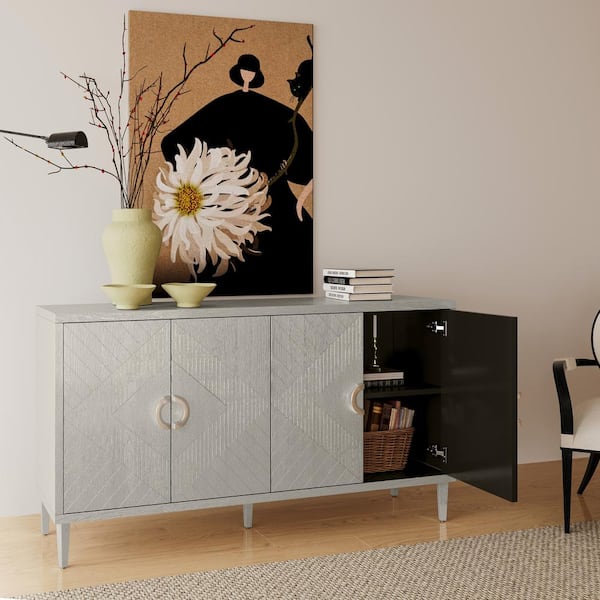 Tahanbath Stylish and Functional 4-Door Storage Cabinet with Pine Legs and MDF, for Living Room Bedroom, and Kitchen, Champagne