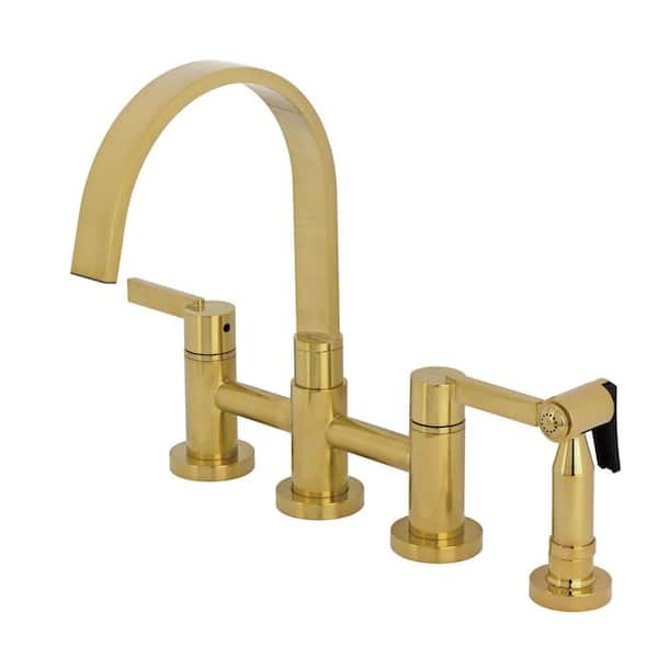 Continental 2-Handle Bridge Kitchen Faucet in Brushed Brass