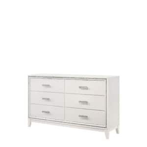 17 in. White 6-Drawer Wooden Dresser Without Mirror
