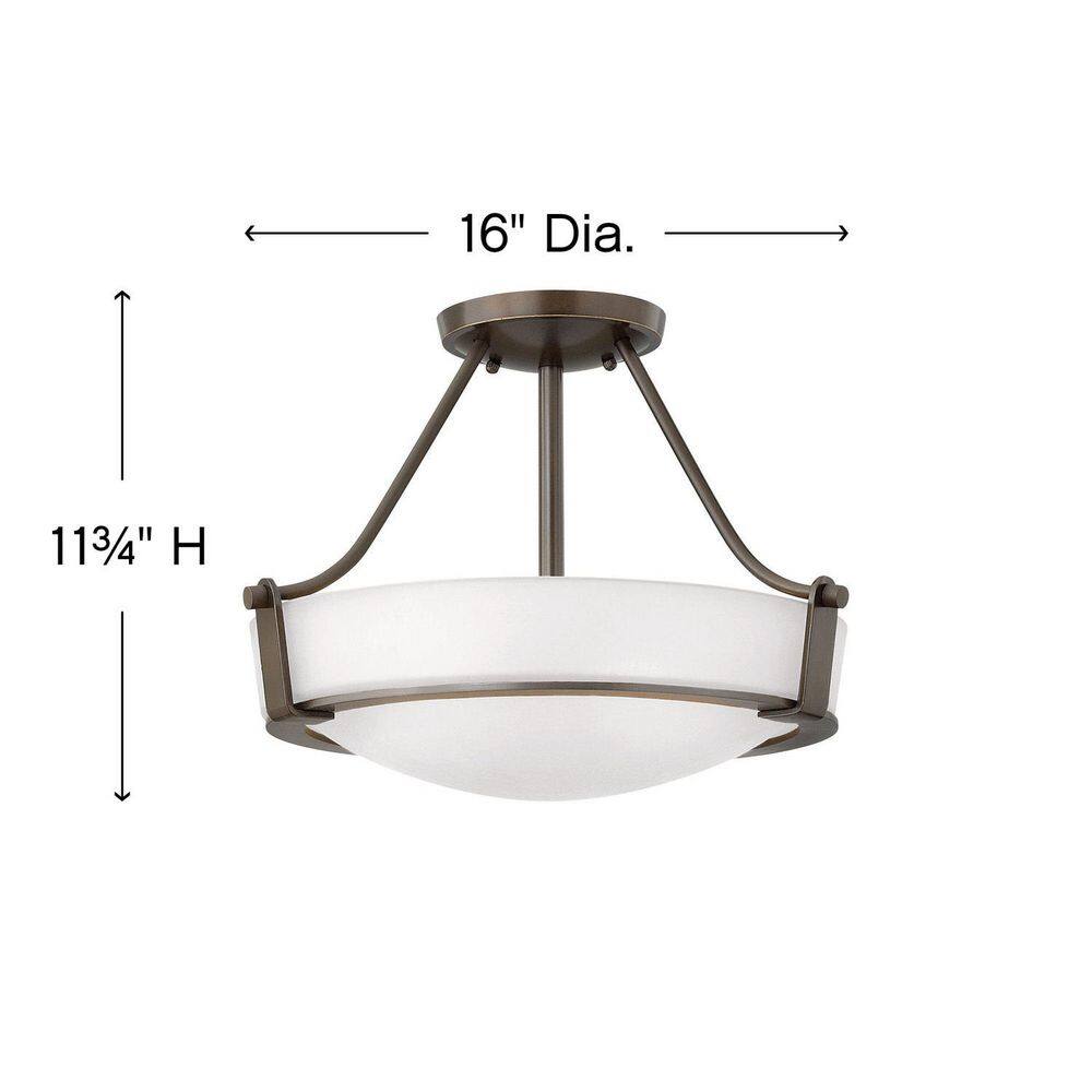 Hathaway Etched White Glass 3-Light Semi-Flush Mount in Olde Bronze