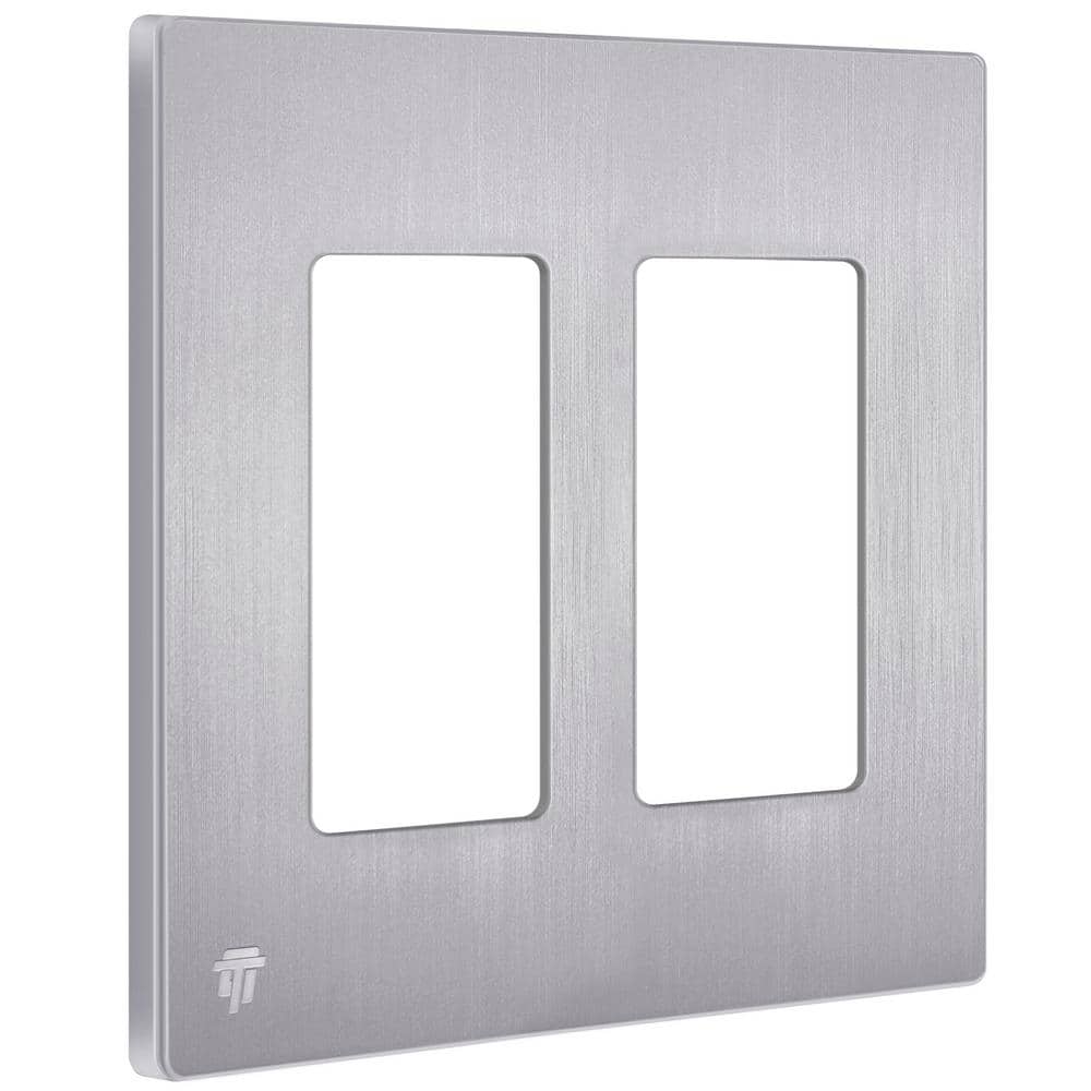 Brushed Silver 2-Gang Screwless Decorator Wall Plate