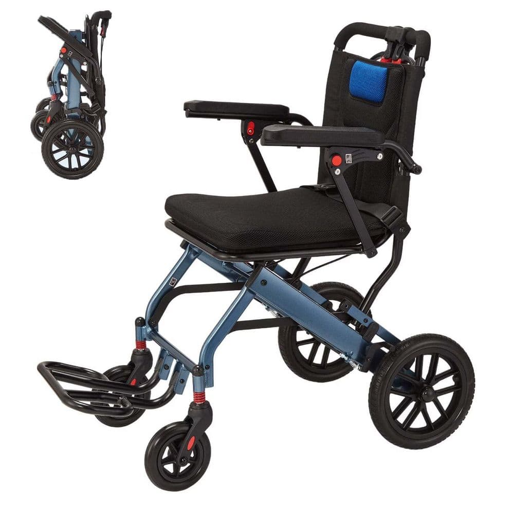 Black and Blue Ultra Lightweight Aviation Aluminum Transport Wheelchair with Shock Absorption and 2-Stage Brakes price history on PriceWatchPro
