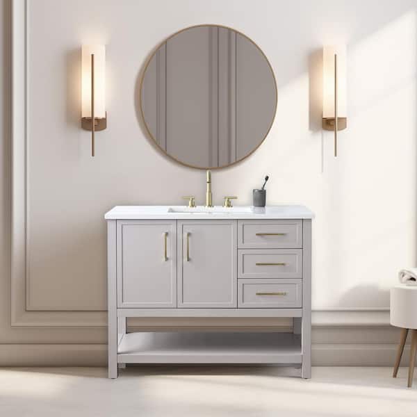 SUDIO Arlo 42 in. W x 22 in. D x 34 in. H Bath Vanity in Taupe with Engineered Stone Top in Ariston White with White Sink
