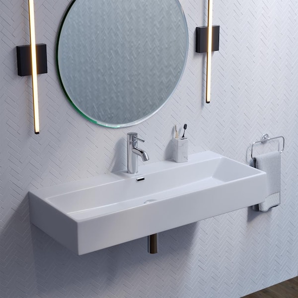 Claire 39.56 in. Rectangle Wall Mount Bathroom Sink in Glossy White