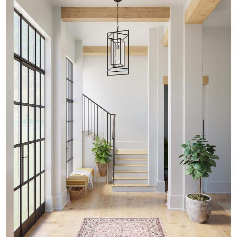 Matte Black Seeded Glass Outdoor Hanging Pendant Light