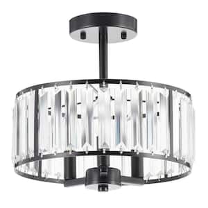 3-Lights Oil Rubbed Bronze Crystal Chandelier Semi Flush Mount with Crystal Drum
