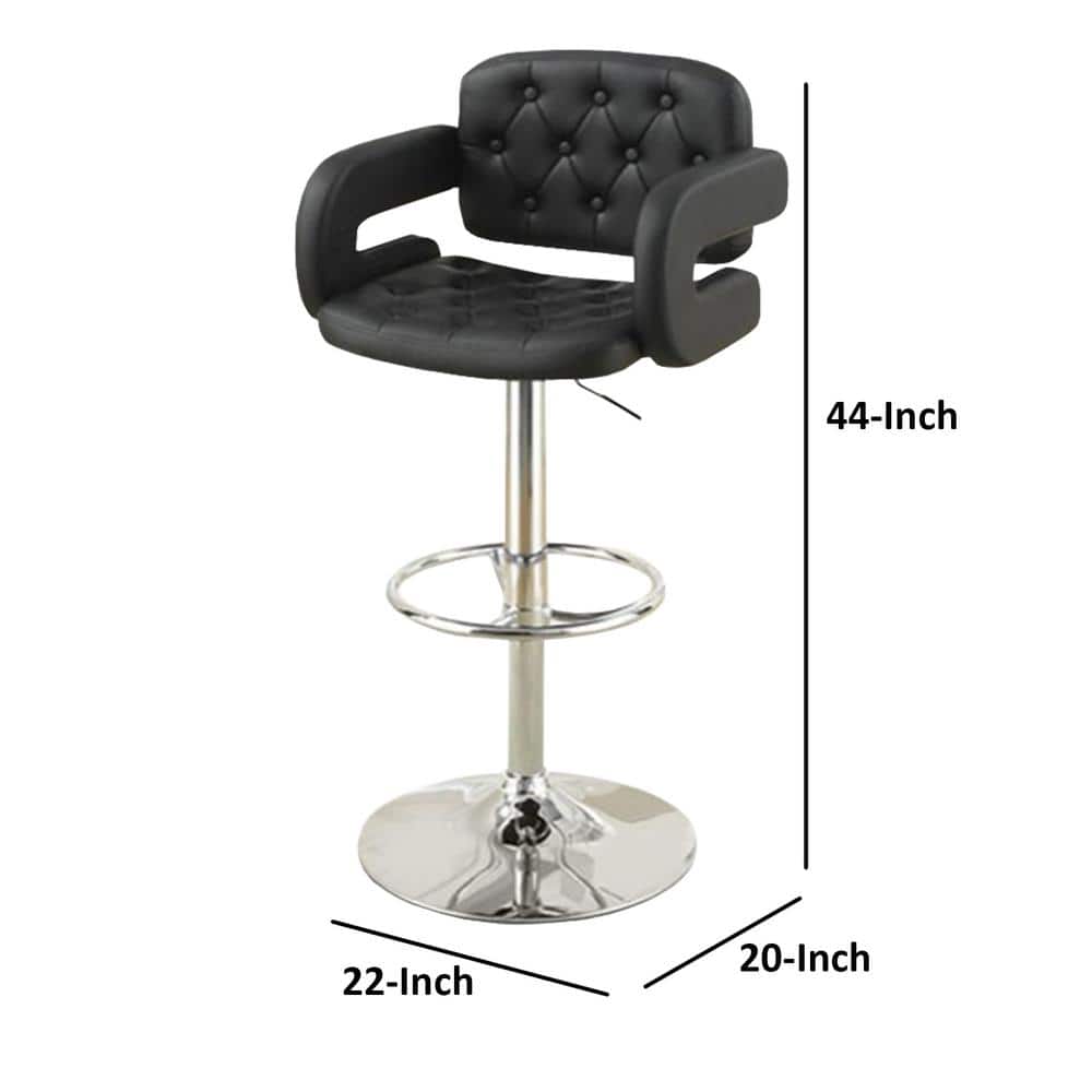 Adjustable Black and Silver Faux Leather Barstool with Chrome Base