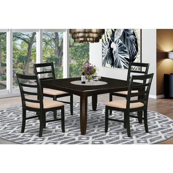 East West Furniture 5-Piece Square Cappuccino Finish Solid Wood Top Dining table with 4-Chairs with Lattice Back