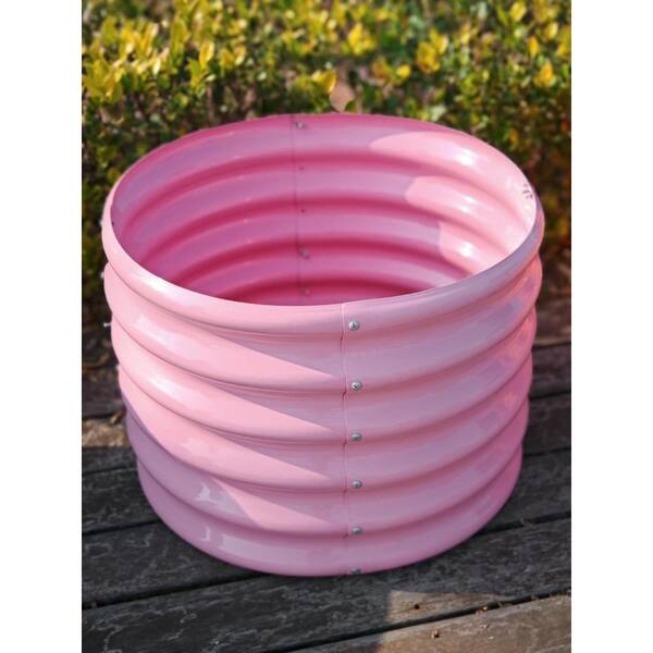 24 in. Blush Pink Round Kids Raised Garden Beds Galvanized Metal